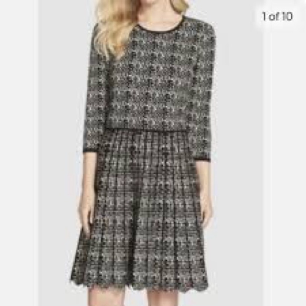 Anthropologie Taylor knit dress fit and flare black tan women's‎ size large